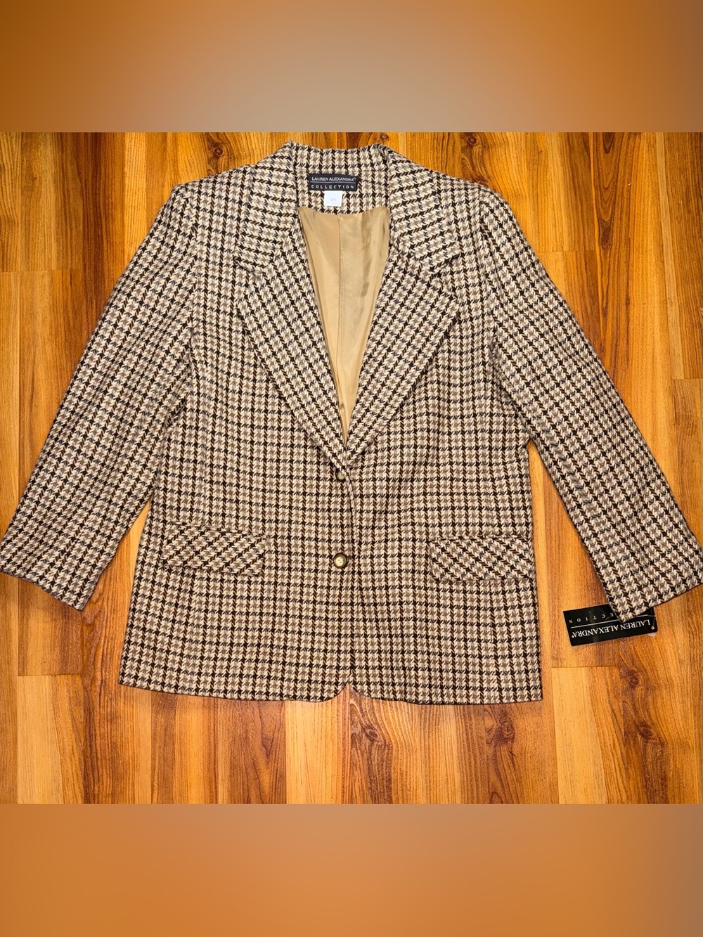 Vintage Lauren Alexandra Houndstooth Jacket in Brown and Beige